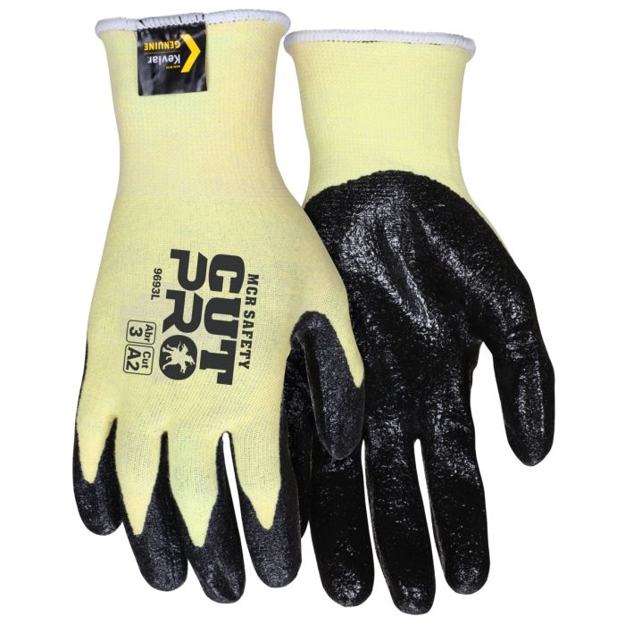 MCR Safety Cut Pro 9693 15 Gauge Kevlar Shell, Nitrile Coated Cut Resistant Work Gloves, Yellow, Box of 12 Pairs
