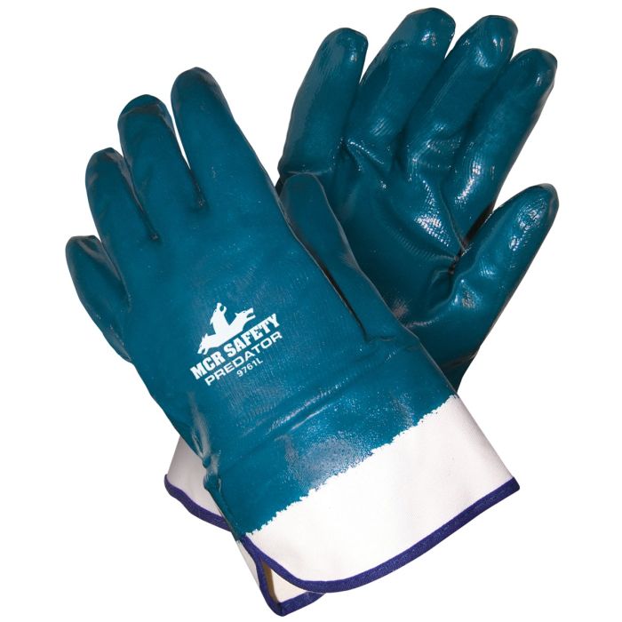 MCR Safety Predator 9761 Fully Nitrile Coated Work Gloves, Blue, Large, Box of 12 Pairs