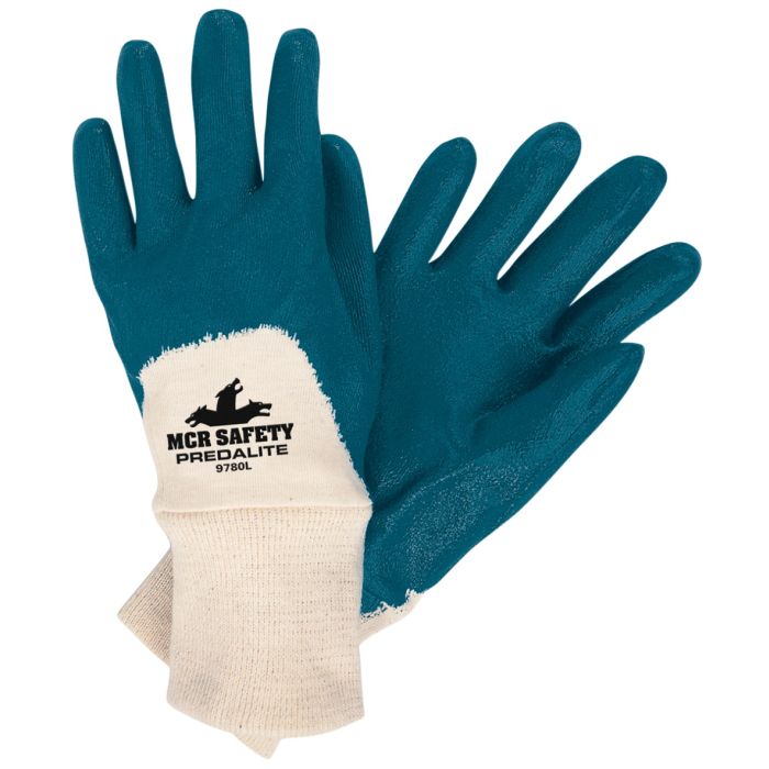 MCR Safety Predalite 9780 Over-the-Knuckle Nitrile Coated Work Gloves, Blue, Box of 12 Pairs
