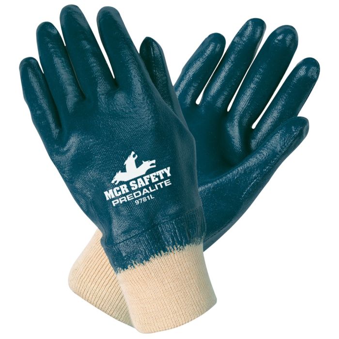 MCR Safety Predalite 9781 Fully Nitrile Coated Front and Back Work Gloves, Blue, Box of 12 Pairs