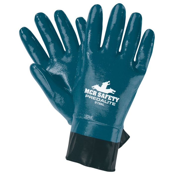 MCR Safety Predalite 9786 Fully Coated Front and Back, PVC Safety Cuff Work Gloves, Blue, Box of 12 Pairs