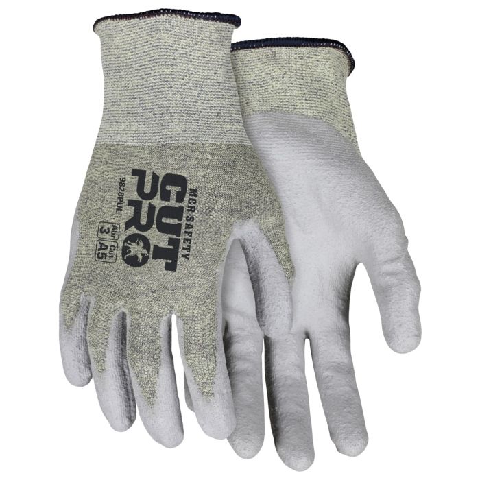 MCR Safety Cut Pro 9828PU 18 Gauge ARX Aramid Shell, Polyurethane PU Coated Work Gloves, Gray, Box of 12 Pairs