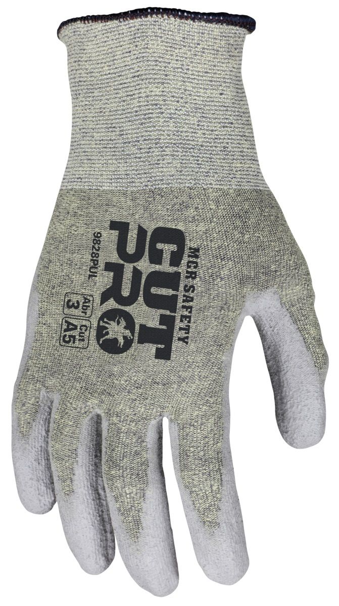 MCR Safety Cut Pro 9828PU 18 Gauge ARX Aramid Shell, Polyurethane PU Coated Work Gloves, Gray, Box of 12 Pairs