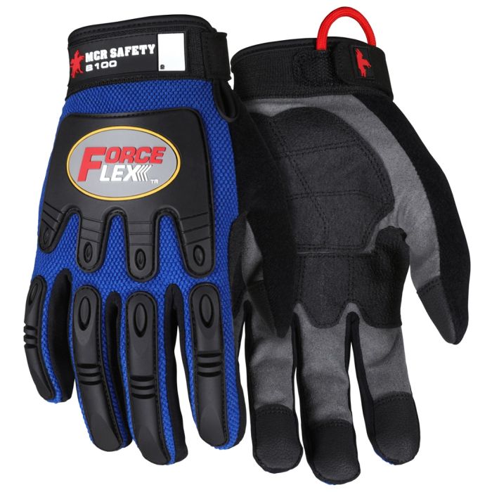 MCR Safety ForceFlex B100 Impact Protection Reinforced Rough Grip Mechanics Work Gloves, Blue, 1 Each