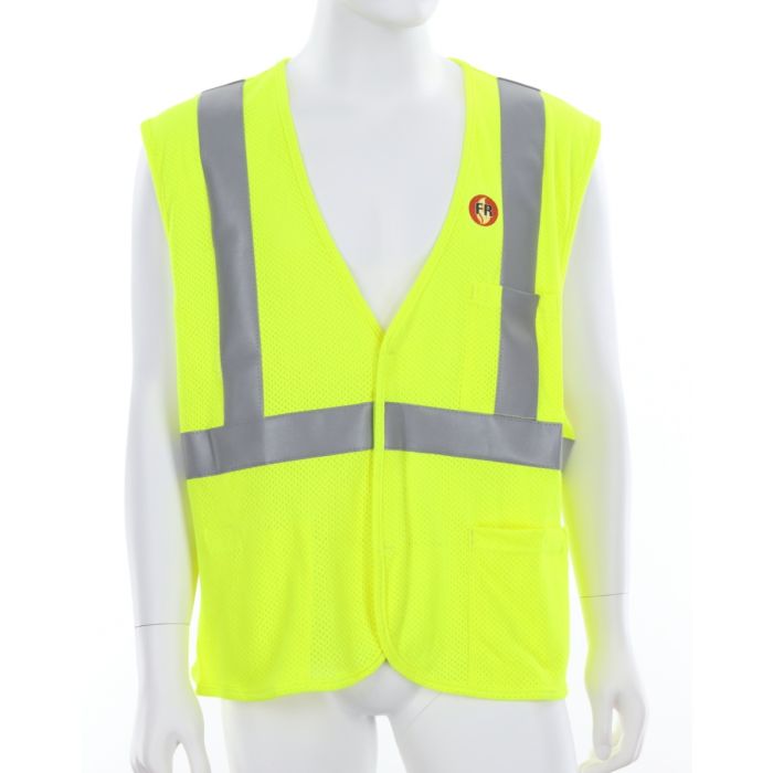 MCR Safety FRMCL2ML Class 2 Mesh Flame Resistant Safety Vest, Fluorescent Lime, 1 Each