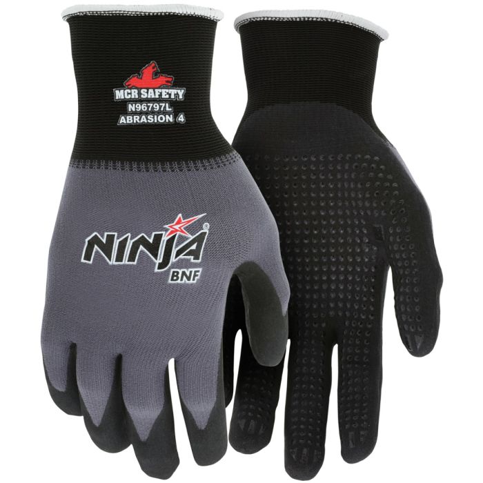 MCR Safety Ninja BNF N96797 15 Gauge NFT Coated Work Gloves, Gray, Box of 12 Pairs