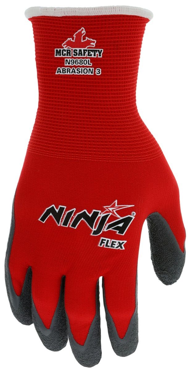 MCR Safety Ninja Flex N9680 15 Gauge Nylon Shell, Latex Coated Work Gloves, Red, Box of 12 Pairs