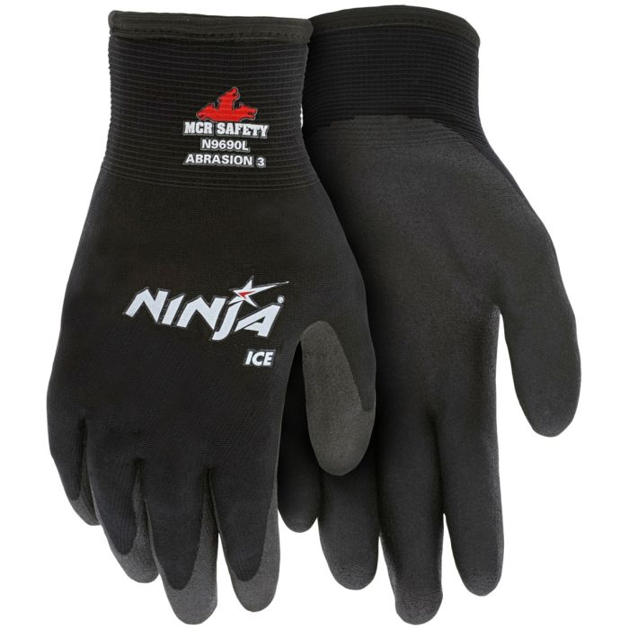 MCR Safety Ninja Ice N9690 15 Gauge Coated Insulated Work Gloves, Black, 1 Pair