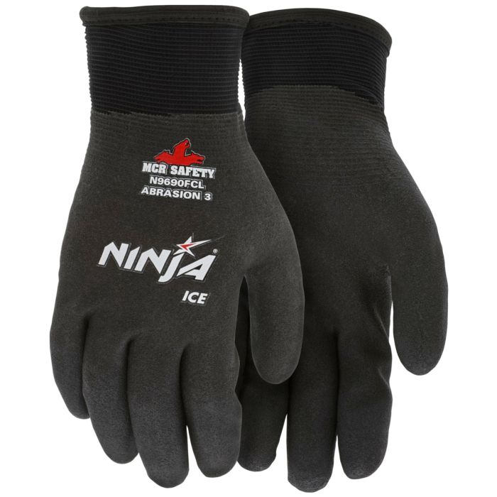 MCR Safety Ninja Ice N9690FC 15 Gauge Fully Coated Insulated Work Gloves, Black, Box of 12 Pairs