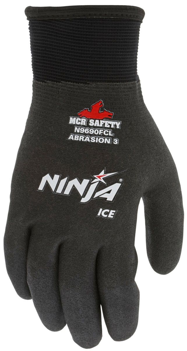 MCR Safety Ninja Ice N9690FC 15 Gauge Fully Coated Insulated Work Gloves, Black, Box of 12 Pairs