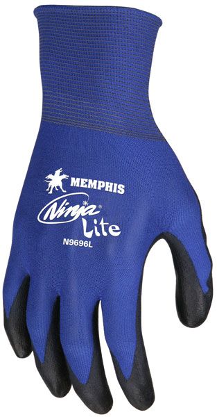 MCR Safety Ninja Lite N9696 18 Gauge Nylon Shell, PU Coated Work Gloves, Blue, Box of 12 Pairs
