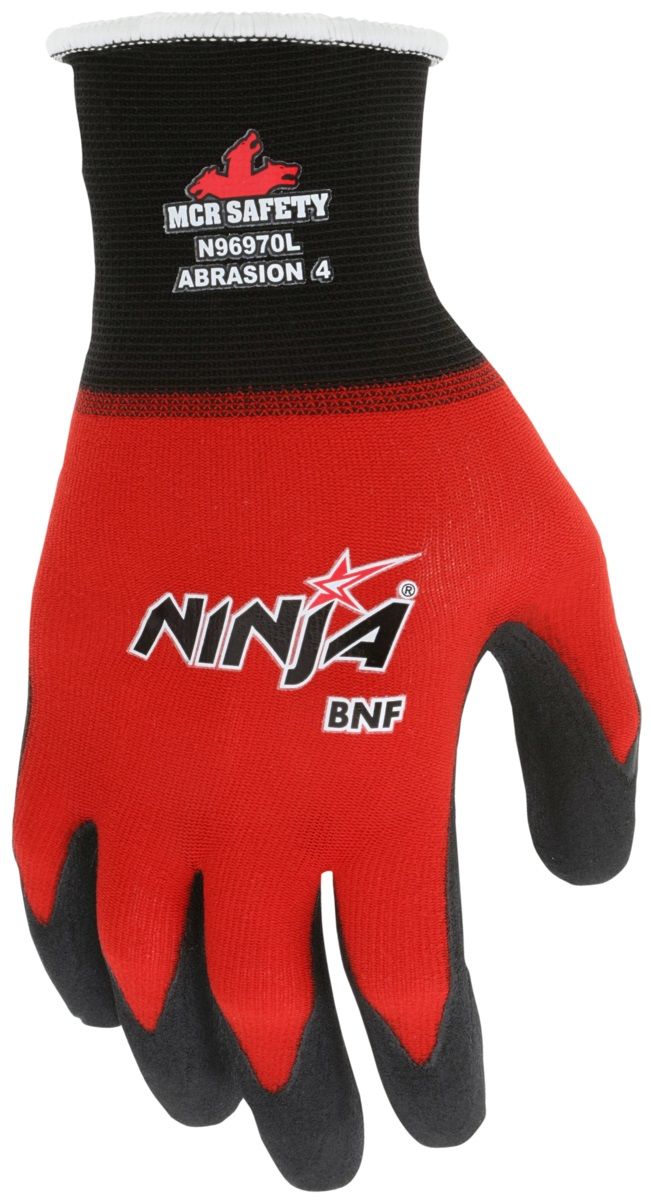 MCR Safety Ninja BNF N96970 18 Gauge NFT Coated Work Gloves, Red, Box of 12 Pairs