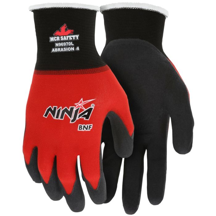 MCR Safety Ninja BNF N96970 18 Gauge NFT Coated Work Gloves, Red, Box of 12 Pairs