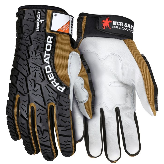 MCR Safety Predator PD2903 Premium Cow Grain Leather Palm Mechanics Work Gloves, Brown, 1 Pair Each