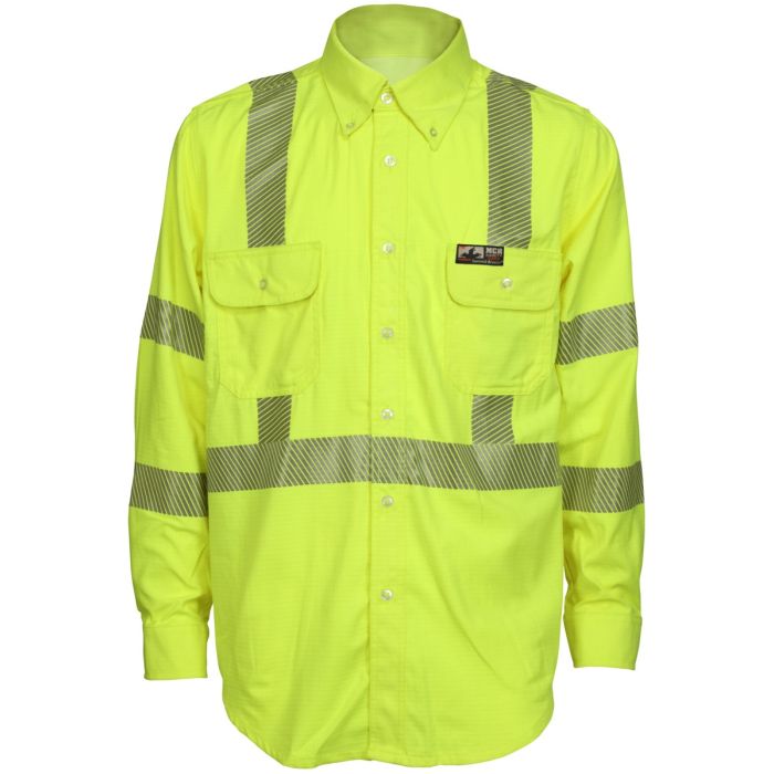 MCR Safety Summit Breeze SBS1027 Class 3 Flame Resistant Long Sleeve Shirt, Hi-Vis Lime, 1 Each