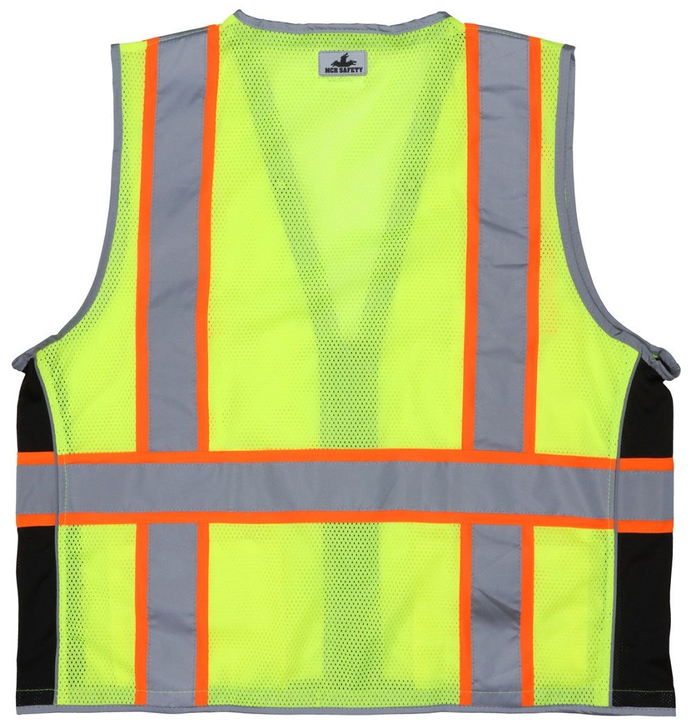 MCR Safety Luminator SURVCL2L Mesh Fabric Hi Vis Reflective Safety Vest, Hi Vis Lime, 1 Each