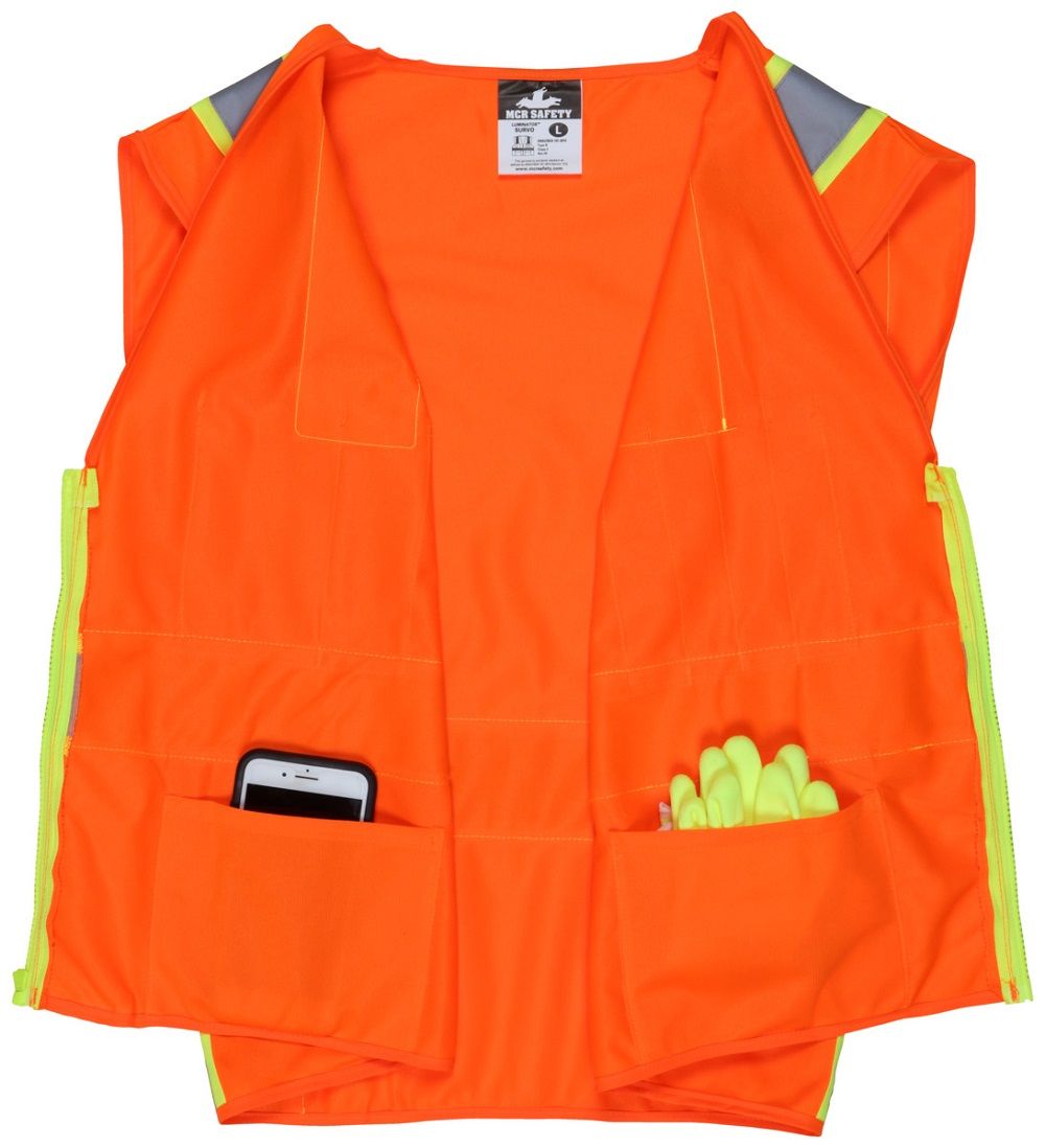 MCR Safety Luminator SURVO Class 2 High Visibility Reflective Safety Vest, Hi Vis Orange, 1 Each