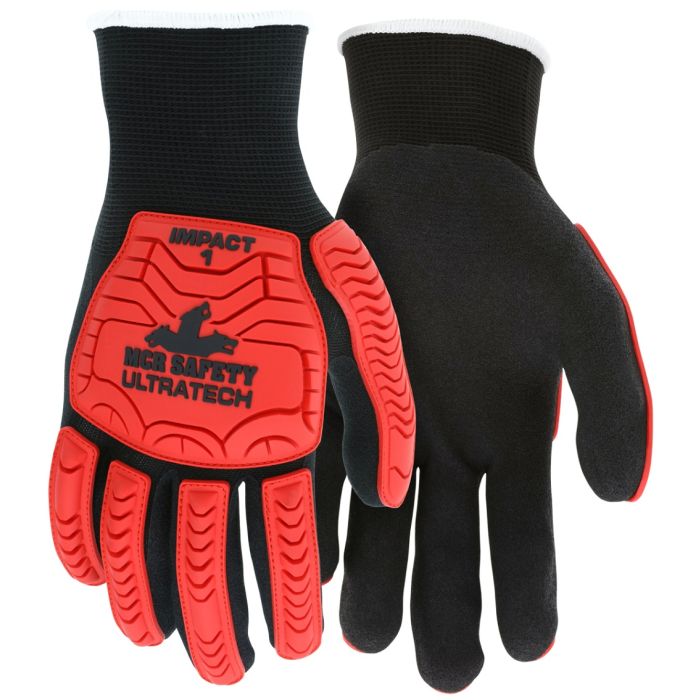 MCR Safety Ultratech UT1950 13 Gauge Nylon Shell Mechanics Gloves, Black, Box of 12 Pairs