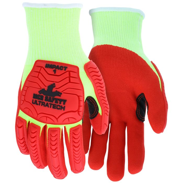 MCR Safety Ultratech UT1953 13 Gauge HyperMax Shell Mechanics Gloves, Hi Vis Lime, Box of 12 Pairs