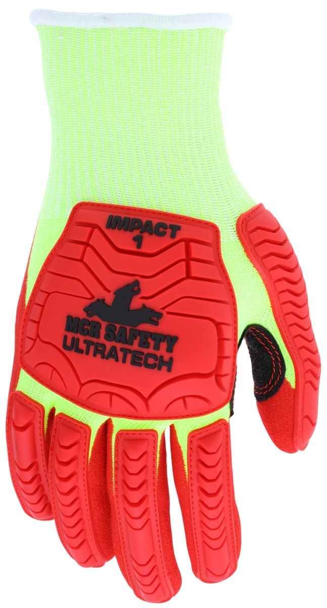 MCR Safety Ultratech UT1953 13 Gauge HyperMax Shell Mechanics Gloves, Hi Vis Lime, Box of 12 Pairs