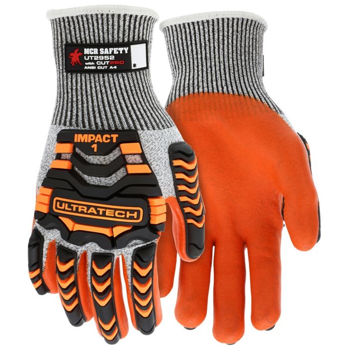 MCR Safety UltraTech UT2952 Cut and Abrasion Resistant Mechanics Gloves, Gray, 1 Pair Each
