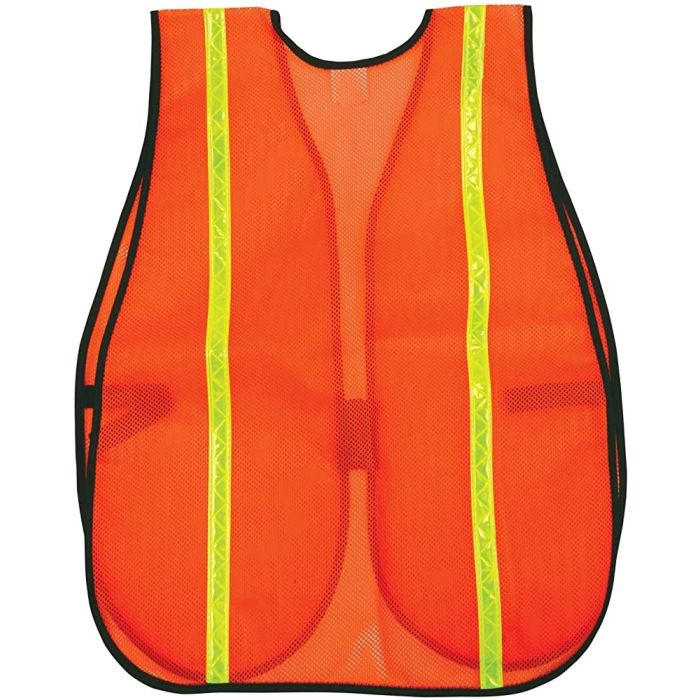 MCR Safety V211R Lightweight Polyester Mesh Safety Vest, Hi Vis Orange, One Size, Box of 12