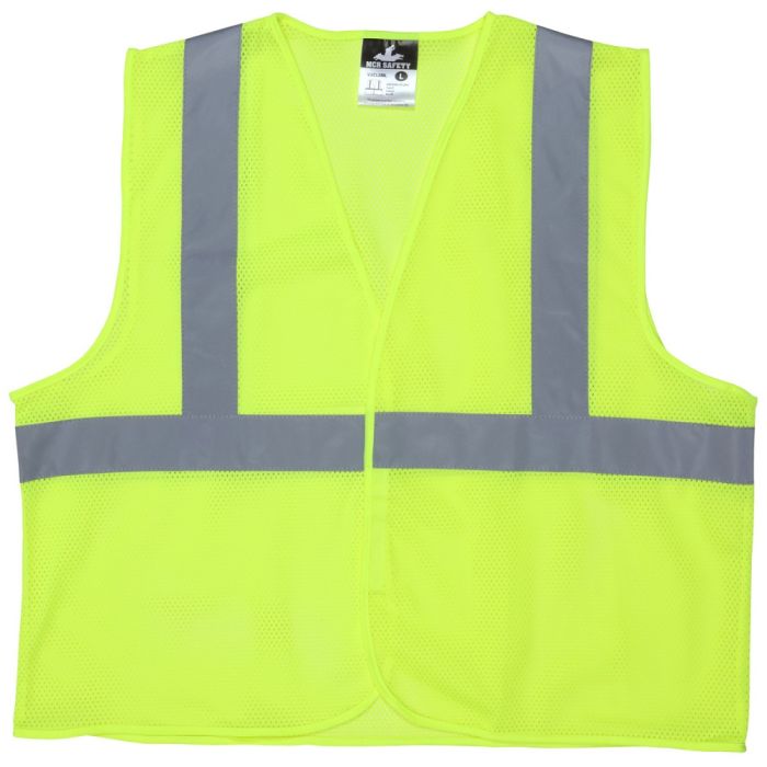 MCR Safety V2CL2ML High Visibility Mesh Fabric Reflective Safety Vest, Hi Vis Lime, 1 Each