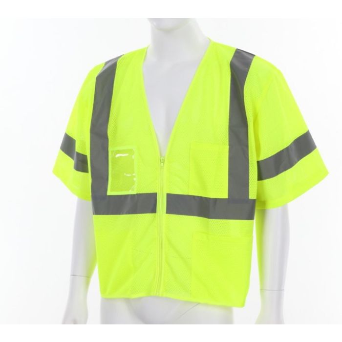 MCR Safety Luminator VCL3MLZ Zipper Front Closure Mesh Safety Vest, Hi Vis Lime, 1 Each
