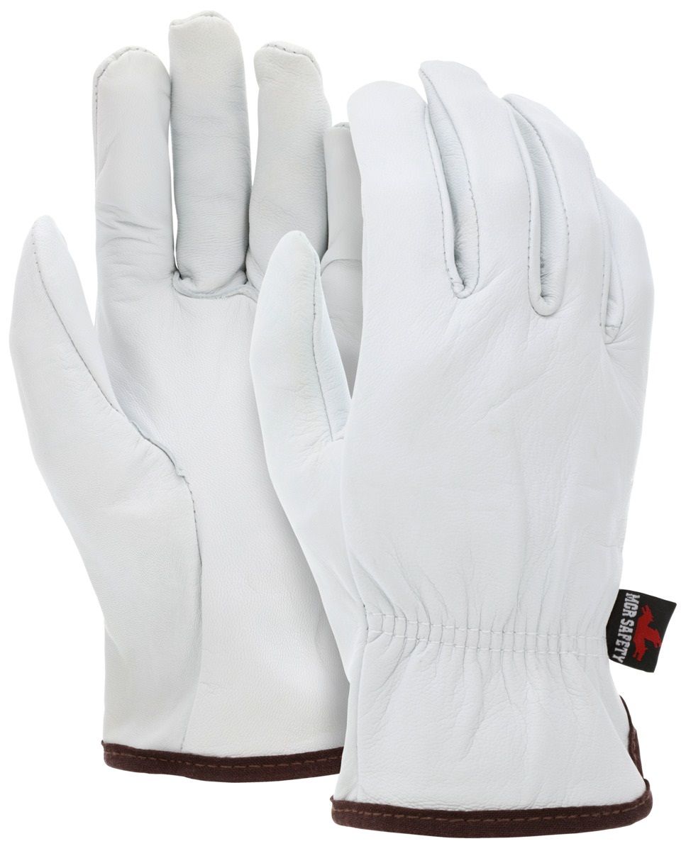 MCR Safety VP3601 Premium Grain Goatskin Leather Drivers Work Gloves, White, Case of 120