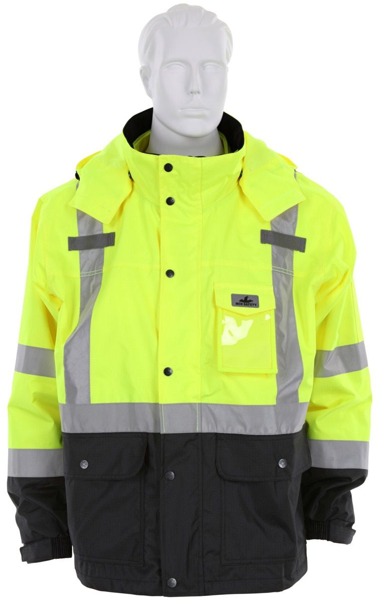 MCR Safety VT238JH Detachable Hood Multi Layered Winter Rain Jacket, Hi Vis Lime, 1 Each