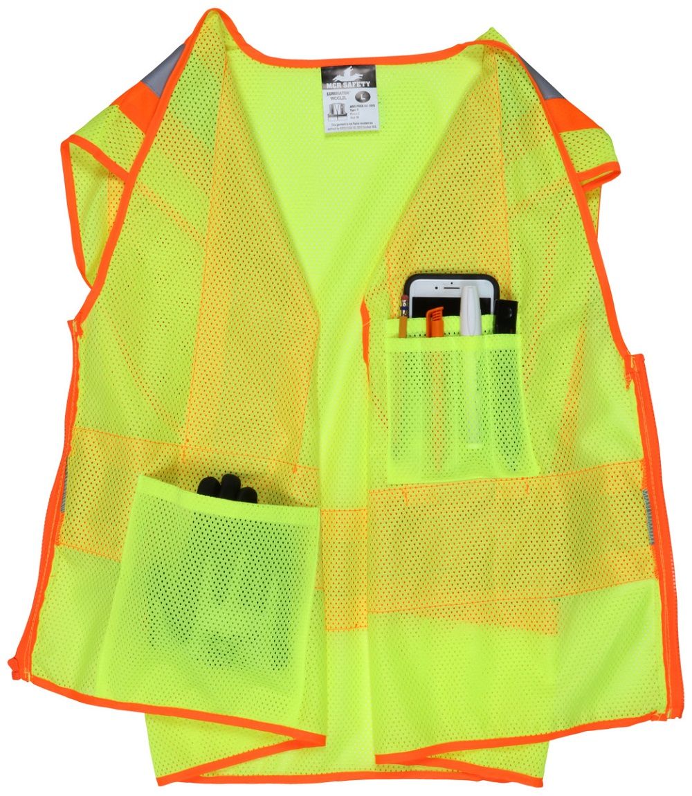 MCR Safety Luminator WCCL2L High Visibility Reflective Safety Vest, Hi Vis Lime, 1 Each