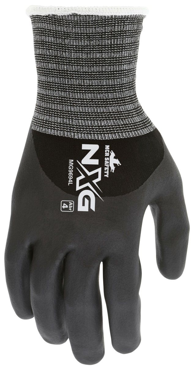 MCR Safety NXG MG9694 15 Gauge Nylon Spandex Shell, Nitrile Dotted Palm Work Gloves, Black, Box of 12 Pairs