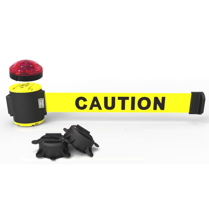 Banner Stakes MH5001L 30' Magnetic Wall Mount Barrier with Light Kit - "Caution" Banner