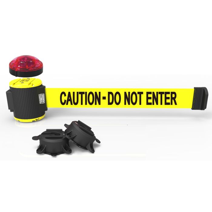 Banner Stakes MH5002L 30' Magnetic Wall Mount Barrier with Light, Caution - Do Not Enter, Yellow, 1 Each