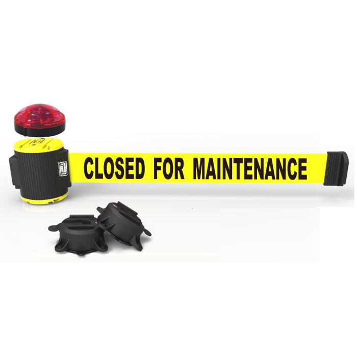 Banner Stakes MH5006L 30' Magnetic Wall Mount Barrier with Light Kit - "Closed for Maintenance" Banner