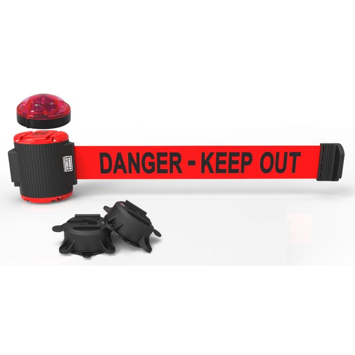 Banner Stakes MH5009L 30' Magnetic Wall Mount Barrier with Light Kit, Danger-Keep Out, Red, 1 Each