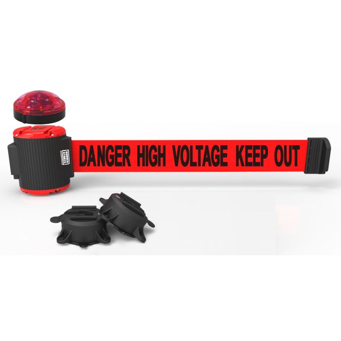 Banner Stakes MH5010L 30' Magnetic Wall Mount Barrier with Light Kit - "Danger High Voltage Keep Out" Banner