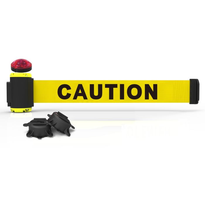 Banner Stakes MH7001L 7' Magnetic Wall Mount Barrier with Light Kit - "Caution" Banner