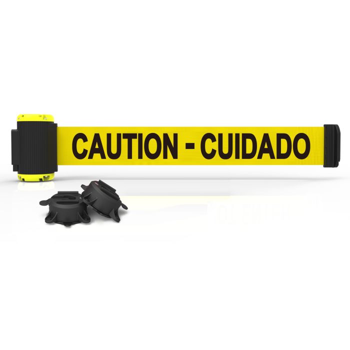 Banner Stakes MH7002 7' Magnetic Wall Mount Barrier, Caution-Cuidado