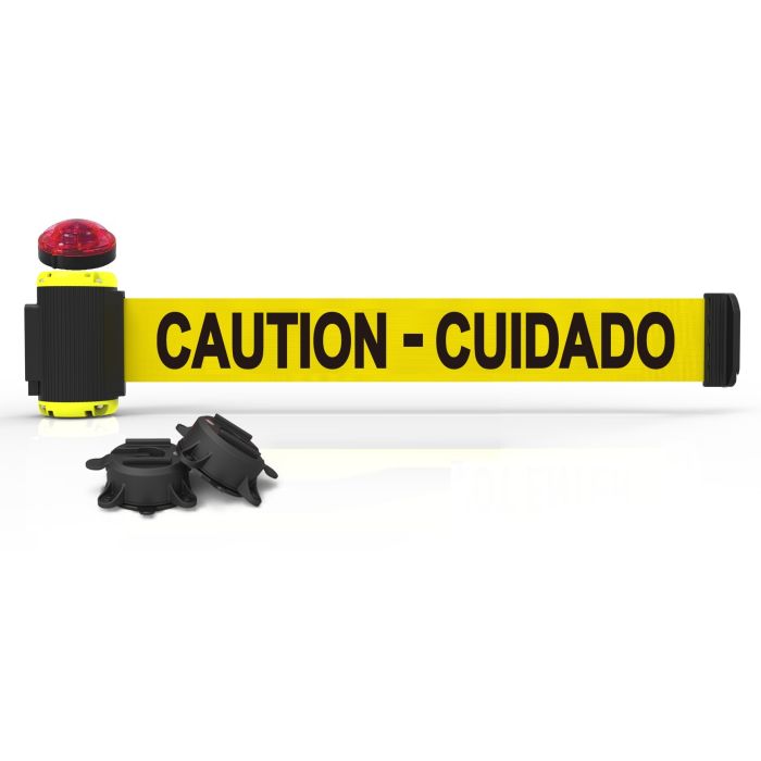 Banner Stakes MH7002L 7' Magnetic Wall Mount Barrier with Light Kit - "Caution - Cuidado" Banner
