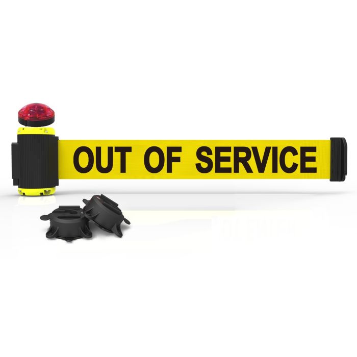 Banner Stakes MH7005L 7' Magnetic Wall Mount Barrier with Light Kit - "Out of Service" Banner