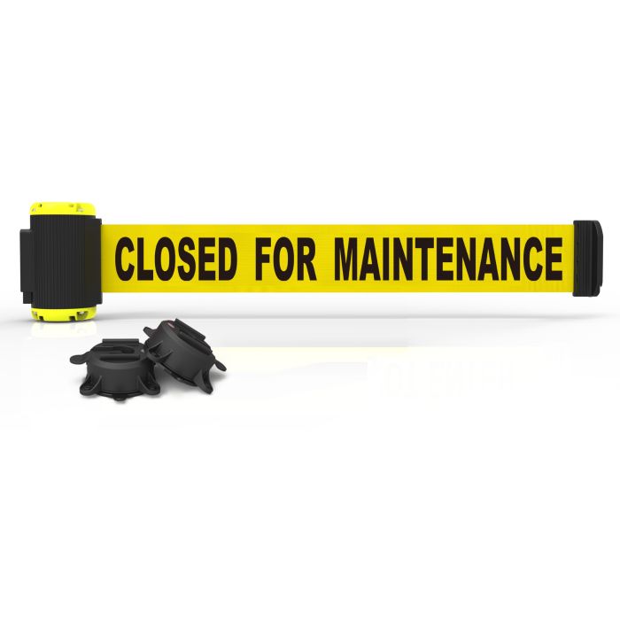 Banner Stakes MH7006 7' Magnetic Wall Mount Barrier, Closed for Maintenance, Yellow, 1 Each