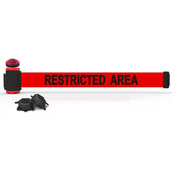 Banner Stakes MH7007L 7' Magnetic Wall Mount Barrier with Light Kit - "Restricted Area" Banner