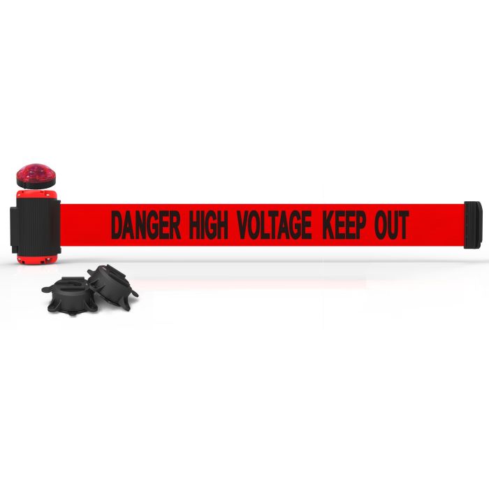 Banner Stakes MH7009L 7' Magnetic Wall Mount Barrier with Light Kit - "Danger High Voltage Keep Out" Banner