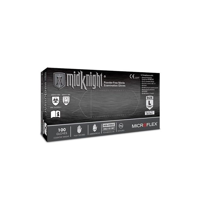 Ansell MicroFlex Midknight MK-296 Nitrile Disposable Glove 4.7 Mil, Black, 100 Gloves per Box, Case of 10 Boxes