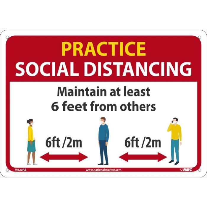 National Marker Company Practice Social Distancing Sign, Red-Rigid Plastic