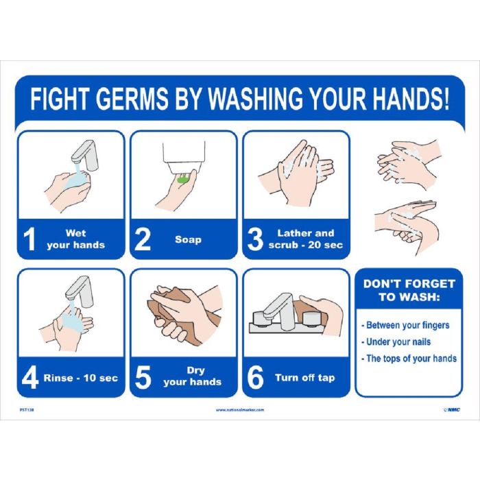 National Marker Company Fight Germs by Washing Your Hands Sign