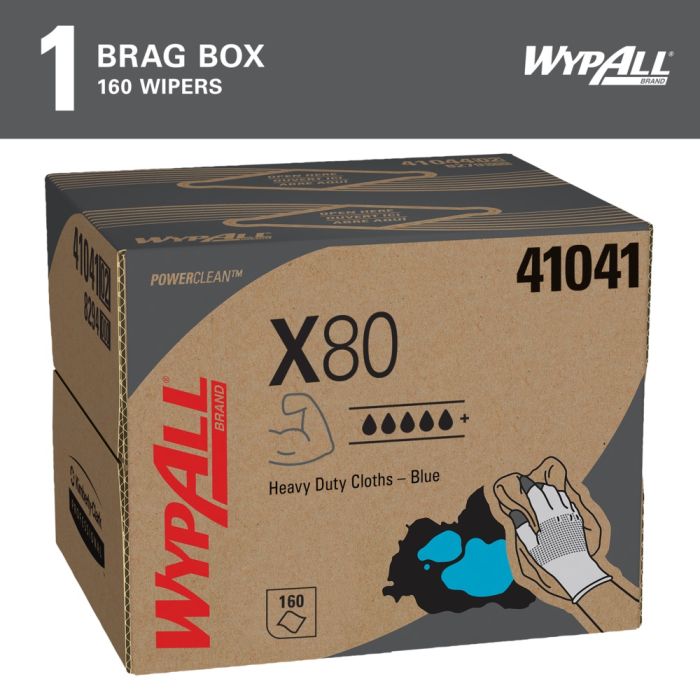 Kimberly-Clark WypAll 41041 PowerClean X80 Cloth, BRAG Box, Blue, Box of 160