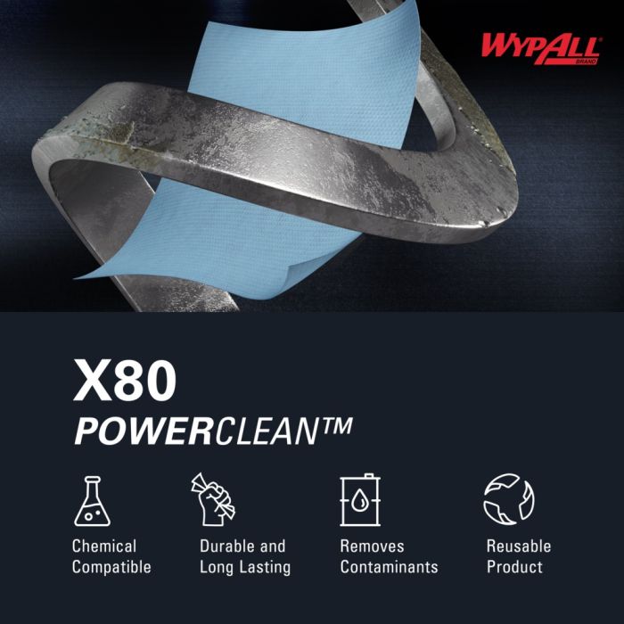 Kimberly-Clark WypAll 41041 PowerClean X80 Cloth, BRAG Box, Blue, Box of 160