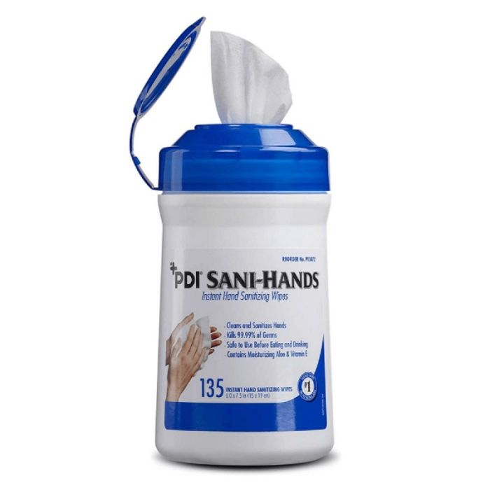 PDI P13472 Sani-Hands Instant Hand Sanitizing Wipes, Canister, White, 1 Each